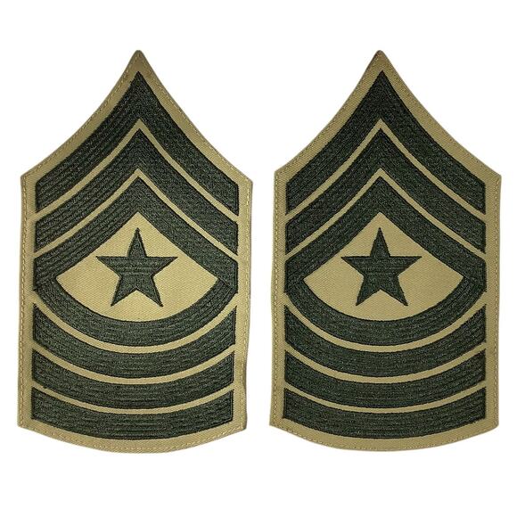 1 Set US Army Sergeant Major, Green/Khaki Insignia Patch, 6-1/8"H x 3-1/2"W - Picture 3 of 3